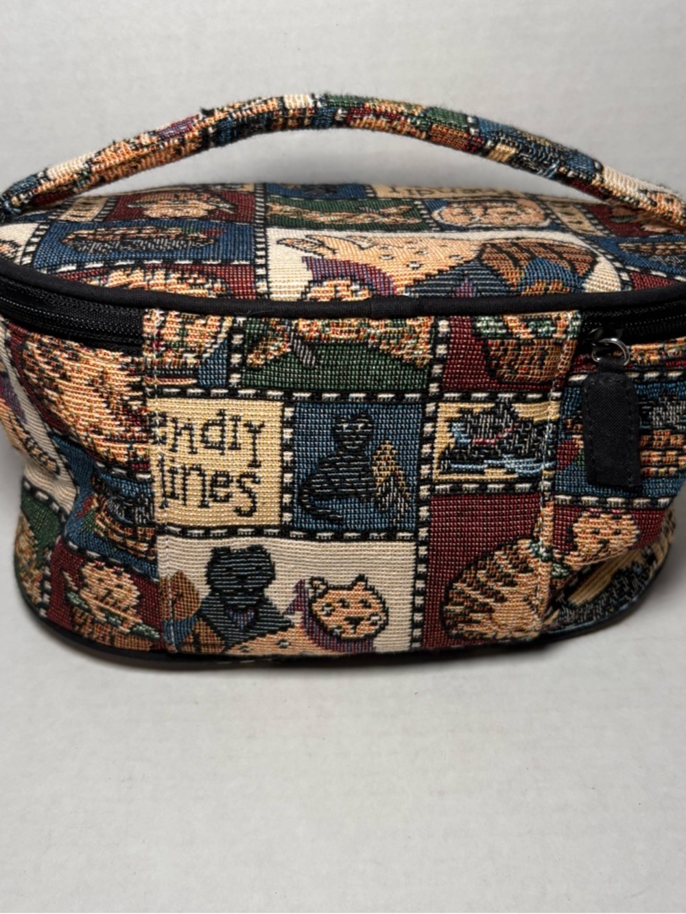 Vintage 90s Cat Tapestry Friendly Feline Makeup Cosmetic Bag Carrying Case